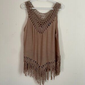 Taupe Crochet Fringe Tank Top